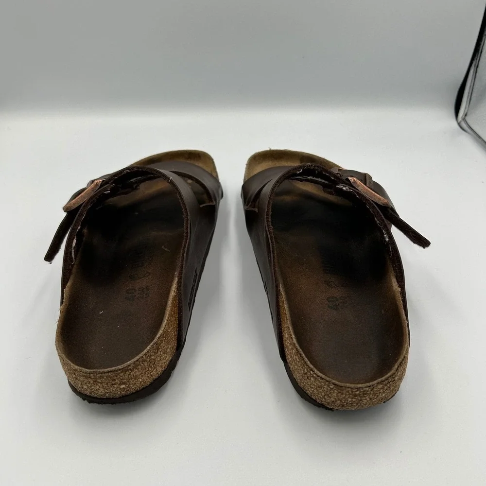 Birkenstock Arizona Sandals Mens 40 Brown Birko-Flor Two Strap Slides